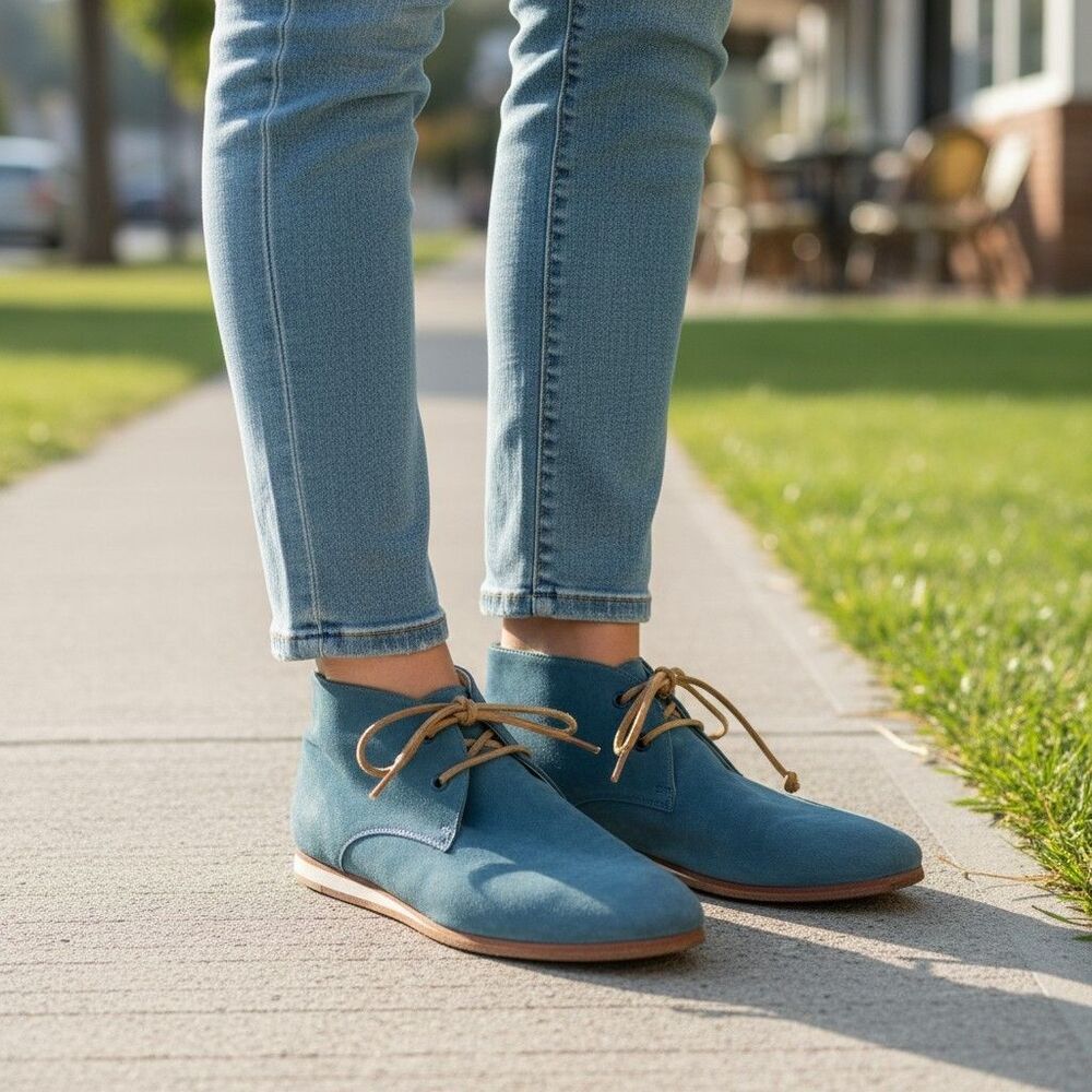 Tod's Ankle Boots Women's 39/US 9 Blue Suede Lace Up Round Toe
